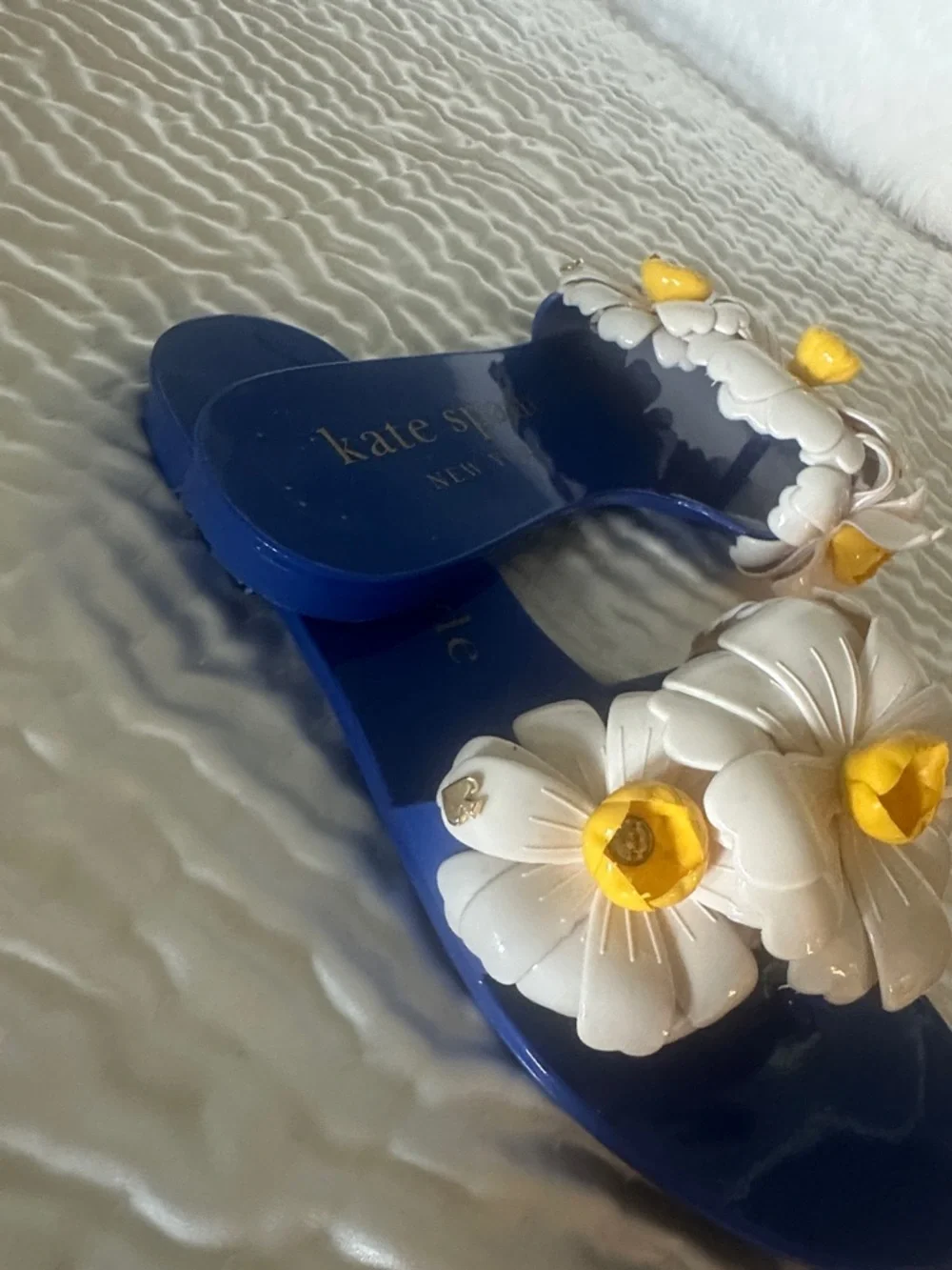 kate spade blue sandals with white and yellow floral accents - Picture 3 of 5